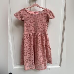 Emma & Elsa Girls Size 4 Pink Short Flutter Sleeve Lace Formal Dress